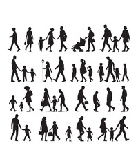 Happy family Illustrations Silhouette set. Silhouettes on isolated background.