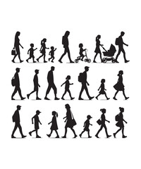 Fototapeta premium Happy family Illustrations Silhouette set. Silhouettes on isolated background.