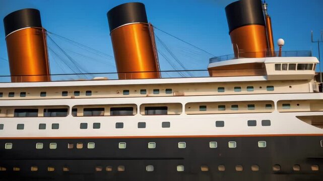 Majestic cruise ship resembling titanic sailing on calm sea