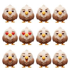 Cute cartoon eagle expressions set for illustration design elements