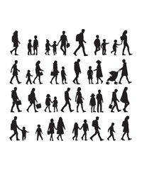 Fototapeta premium Happy family Illustrations Silhouette set. Silhouettes on isolated background.
