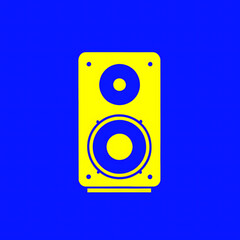 neon isolated blue and yellow monitor speaker box icon logo