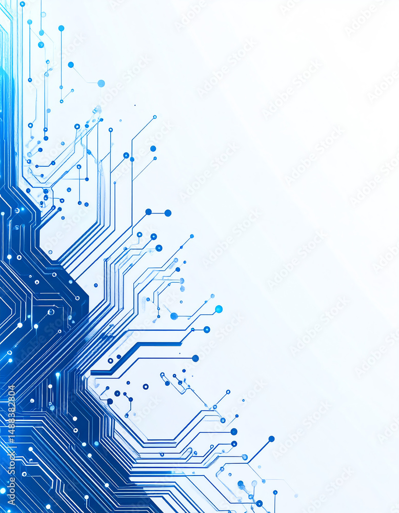Poster abstract blue circuit board design with intricate lines and nodes, symbolizing technology and connec