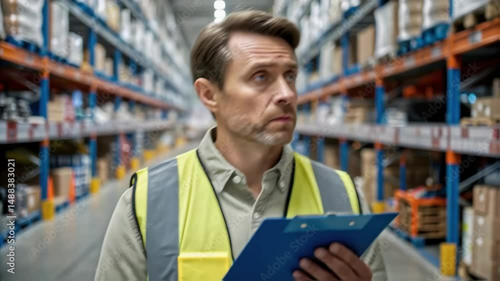 Poster Warehouse supervisor checking inventory and stock levels