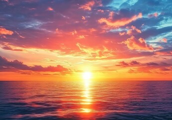 Fototapeta premium Sunset Over the Ocean with Vibrant Clouds