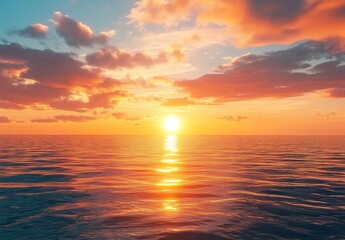 Fototapeta premium Sunset Over the Ocean with Vibrant Clouds