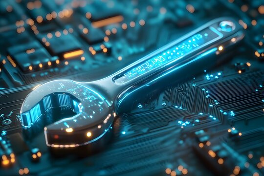 Digital engineering abstract concept of circuit board repair and maintenance