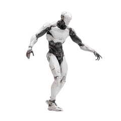 Futuristic White and Black Robot Walking, 3D Render