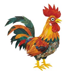 Fototapeta premium Colorful Artistic Rooster Illustration Cutout on White Background for Decoration