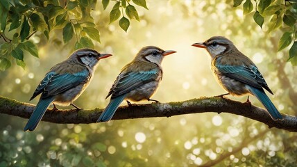 Obraz premium Three Birds on a Branch