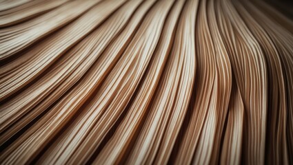 Detailed view of a naturally textured surface featuring vertical ridges and earthy shades, reminiscent of dried leaves or organic fibers.