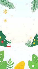 Festive winter scene snow, trees, and gifts; ideal for holiday cards or social media