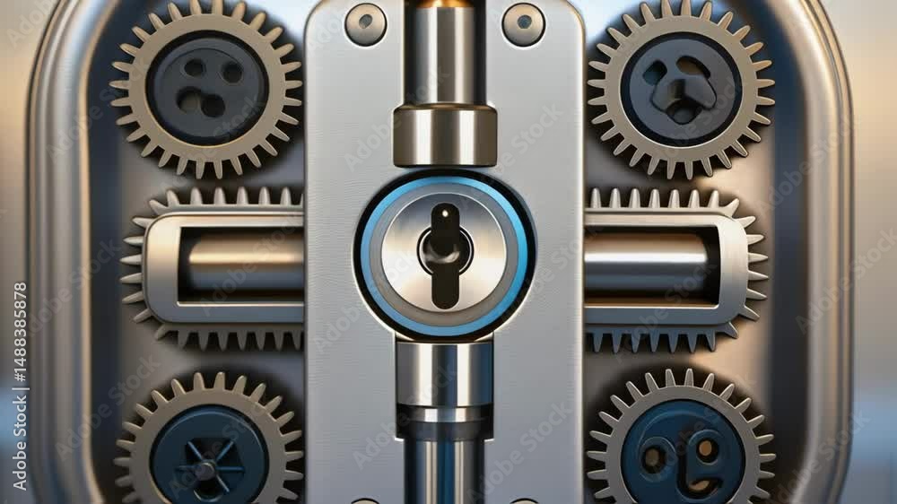 Aufkleber complex lock mechanism rotating and engaging, ensuring security