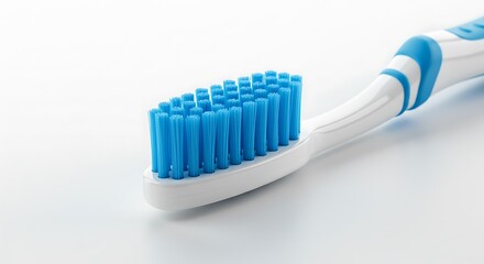 Clean blue toothbrush bristles shine brightly under soft light. AI Generated