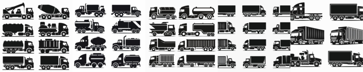 Vector set image silhouette of truck