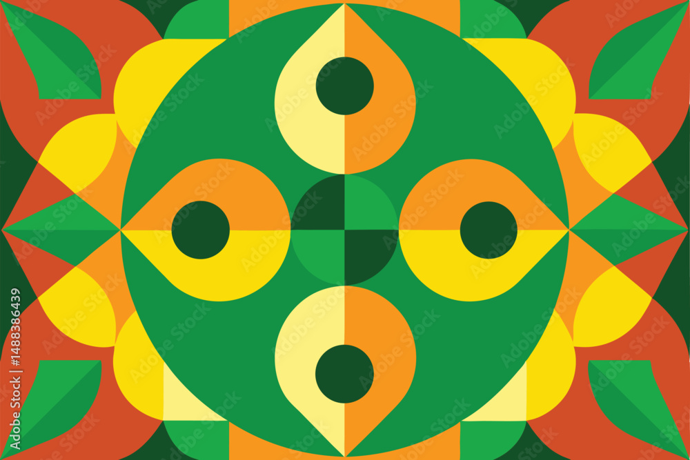 Poster geometric abstract composition with overlapping shapes and vivid colors for design
