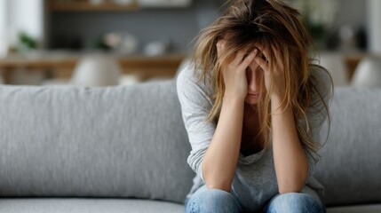 Obraz premium Woman Struggling with Overwhelming Stress and Anxiety