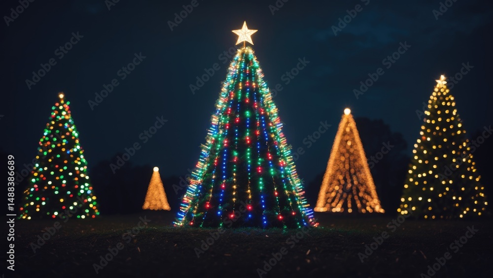 Poster embellishing the tree using lights