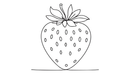 Continuous one single minimal line drawing strawberry