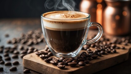 Fototapeta premium Cappuccino: An Espresso Coffee Beverage with Steamed Milk Foam in a Clear Glass
