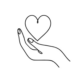 Obraz premium Line drawing of a hand holding a heart on a transparent background 