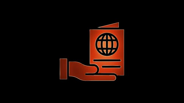 neon line book and hand blue coler icon isolated red coler on black background.