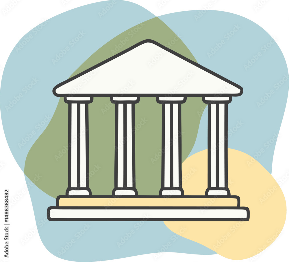 Poster illustration of a classical building with columns on a white background with transparency