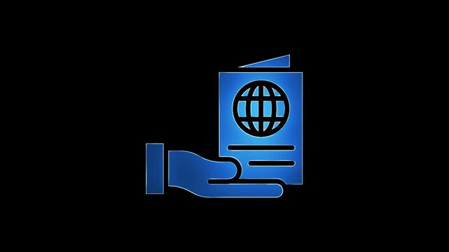 neon line book and hand blue coler icon isolated red coler on black background.