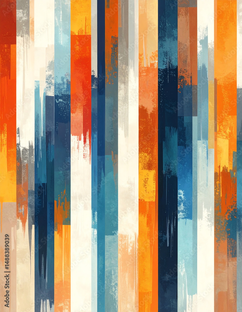 Poster abstract vertical stripes in vibrant colors create a modern artistic pattern, blending warm and cool