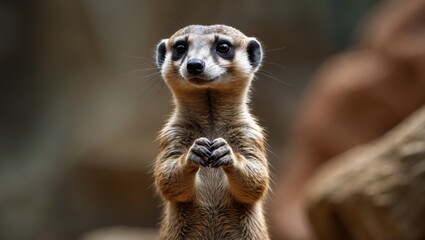 Fototapeta premium Meerkat in the enclosure, on the lookout for activity.