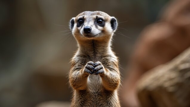 Meerkat in the enclosure, on the lookout for activity. - Powered by Adobe