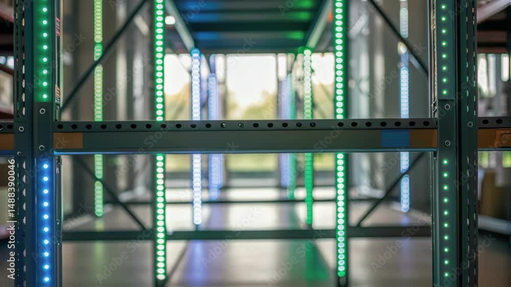 Aufkleber Warehouse illuminated by multicolored led strip lights changing colors