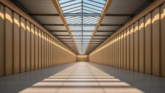 Sunlight illuminating empty corridor in modern warehouse