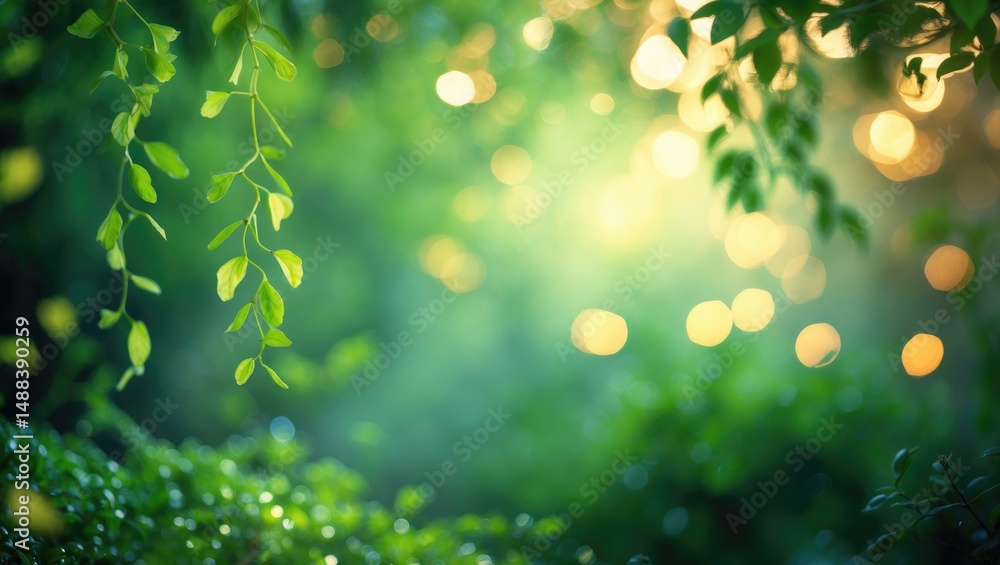 Poster green natural backdrop with bokeh effect