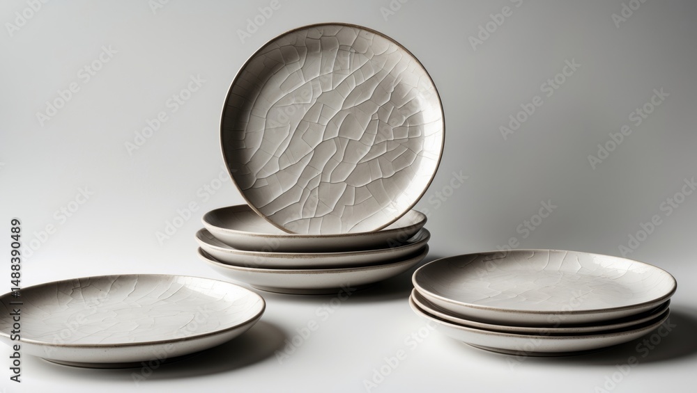 Poster Plates arranged on background with clipping path, shown from side and top angles