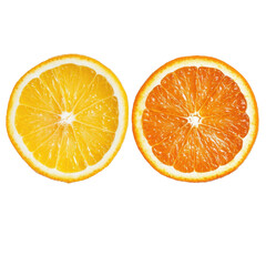 Fototapeta premium Fresh citrus slices of lemon and orange displayed on a clean white background for culinary inspiration, Fresh orange and lemon slicesisolated on white background