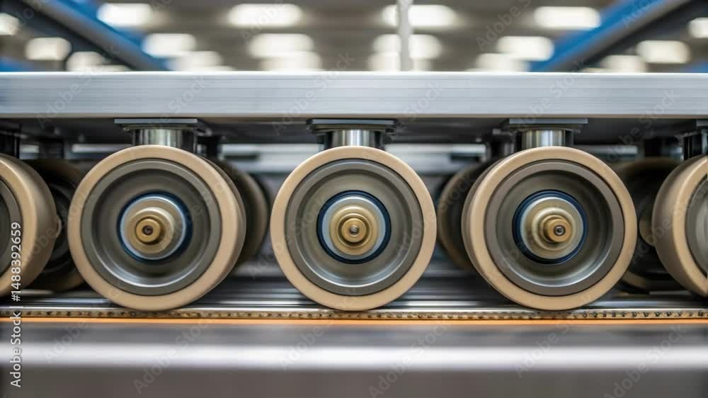 Poster cardboard moving on rollers in a packaging factory