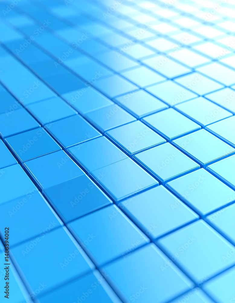 Poster a close-up view of a textured surface made of blue tiles, creating a clean and modern aesthetic with