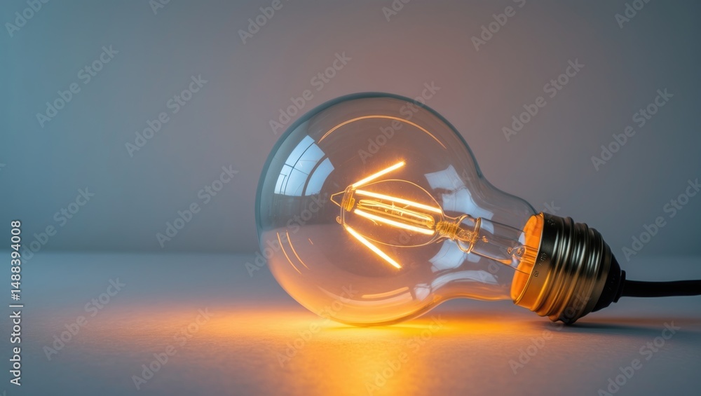 Aufkleber innovation in lighting: tungsten light bulb illuminated on a technology-themed background