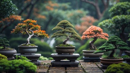 Hobbyist's bonsai garden collection as art decoration and living legacy