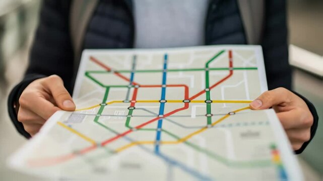 Tourist reading subway map in public transport station