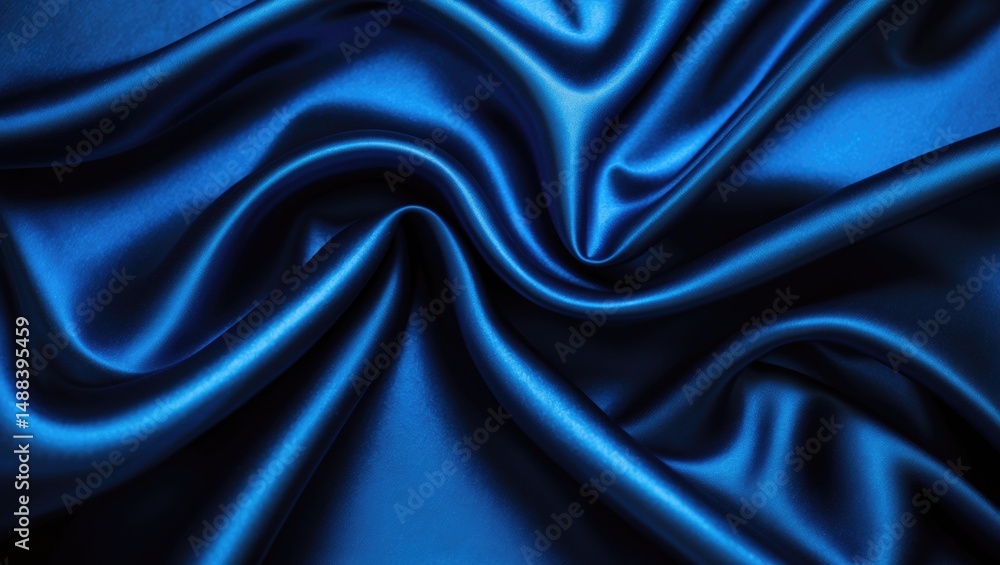 Poster luxurious dark blue satin silk fabric. chic fabric background. flowing wave or soft curved folds. be