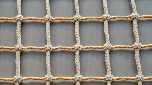 Beige rope netting forming a regular grid pattern