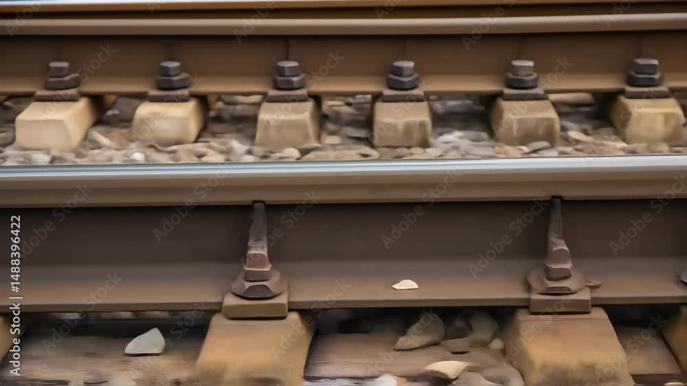 Poster railway tracks grid showing rusty rails and bolts