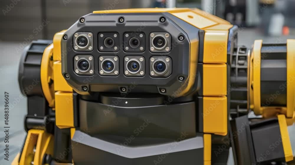 Aufkleber yellow robot equipped with multiple cameras for enhanced vision