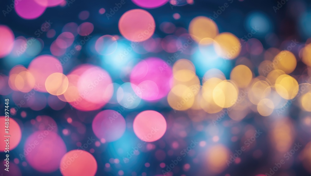 Poster Bokeh lights backdrop. Defocused night background with swirling bokeh circles.