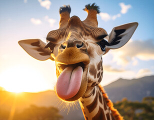 Image of Giraffe Sticking Its Tongue Out