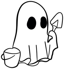 Cartoon Ghost Holding Bucket and Spade Sticker