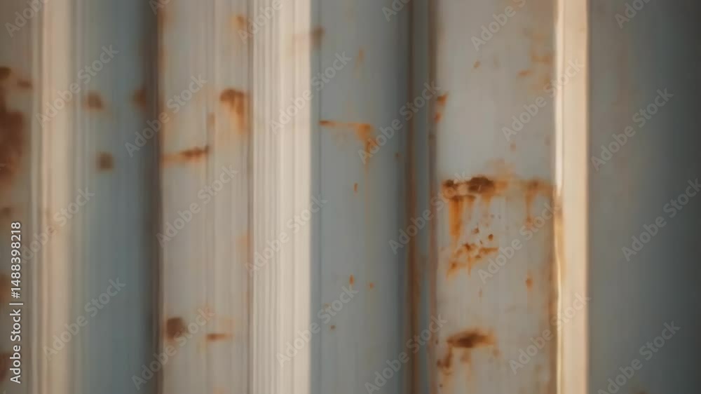 Poster Rusty shipping container showing signs of age and wear in a port