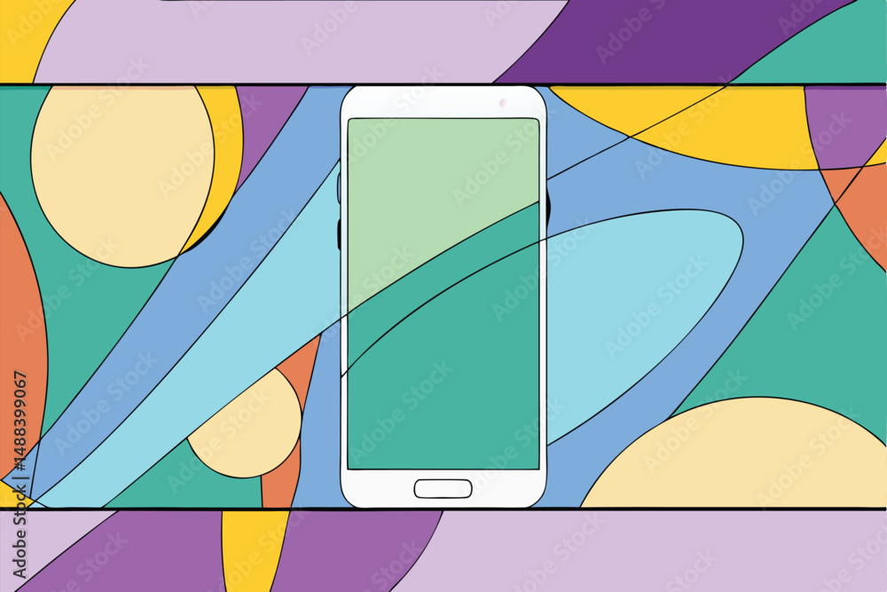 Aufkleber modern smartphone centered on abstract geometric shape design with transparent background